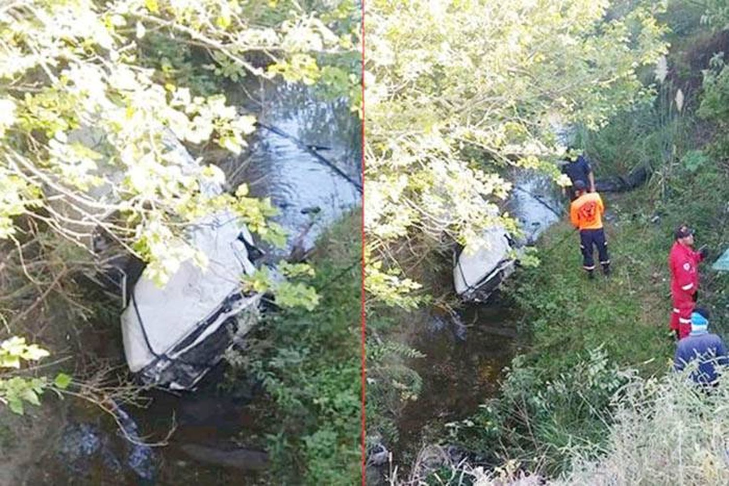 Cinco jóvenes de madrugada cayeron a un arroyo con un auto