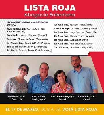 Los abogados eligen mañana al titular del Colegio de Entre Ríos   