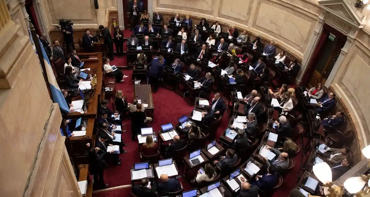 El recinto de la Cámara de Senadores durante una sesión en la que se debate la "Ley Bases y Puntos de Partida para la Libertad de los Argentinos", iniciativa clave para el Ejecutivo a cargo del presidente Javier Milei. Foto: Xinhua / Martín Zabala.