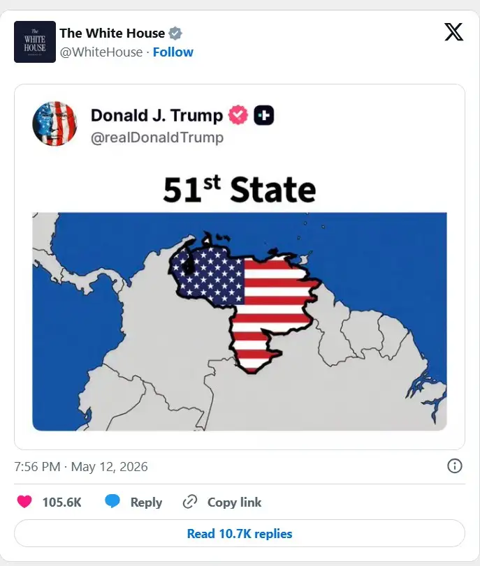 Trump publicó un mapa de Venezuela con la bandera de Estados Unidos.