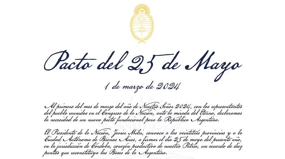 Los 10 puntos del “Pacto del 25 de Mayo” que propuso Milei