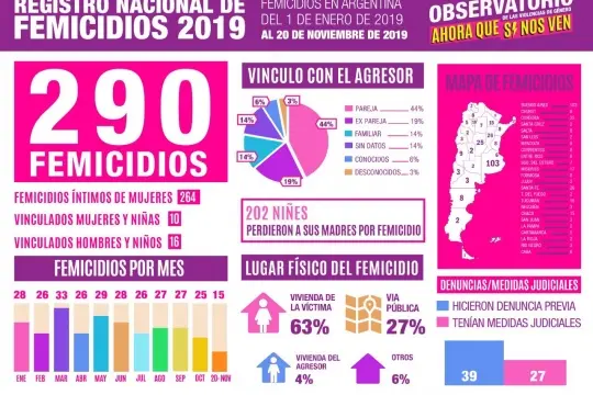 Violencia machista: en lo que va del año, se registraron 290 femicidios