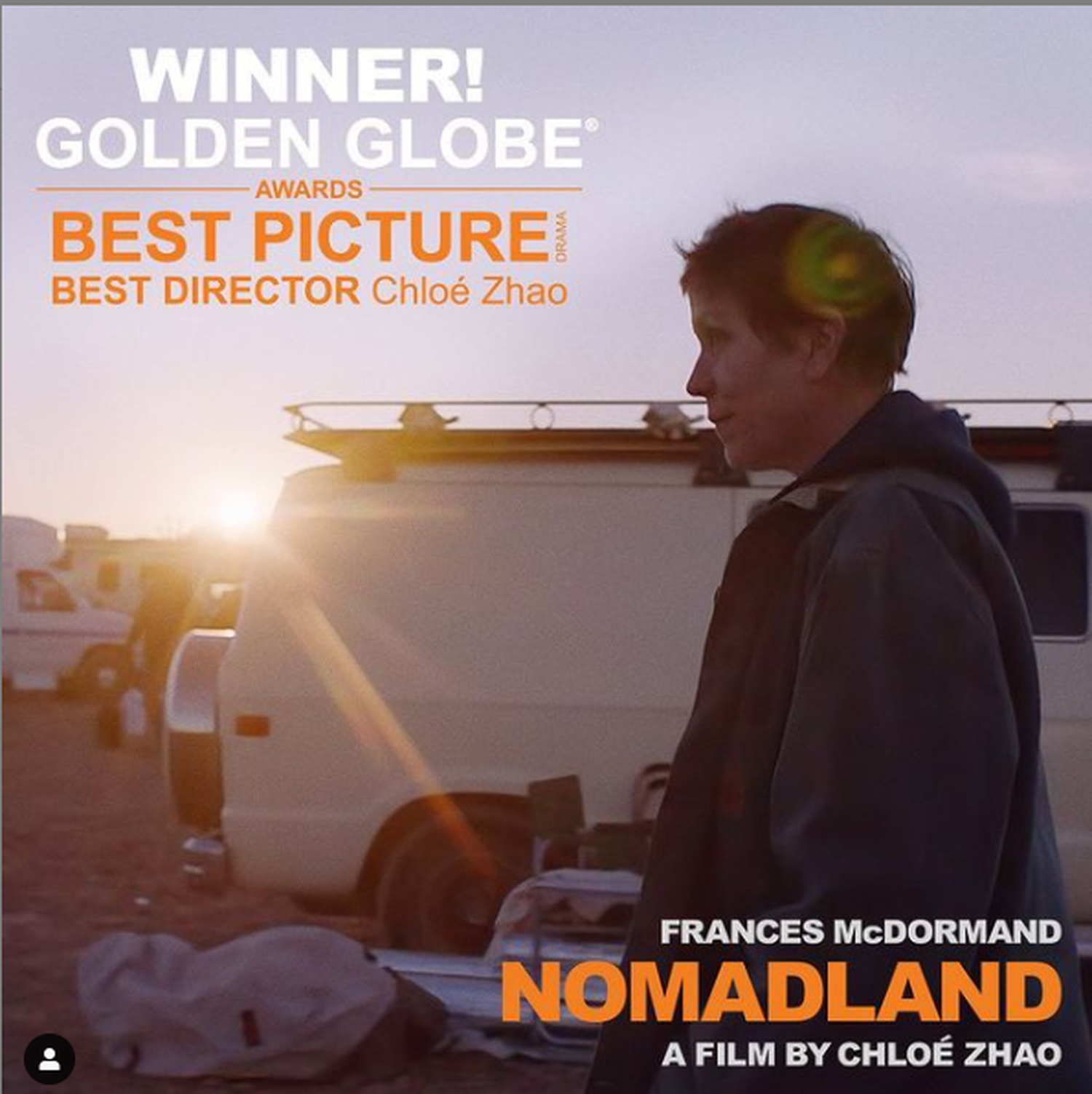 Ya "Nomaland" tiene su triunfo en los Globos de oro en su cuenta oficial de Instagram.
