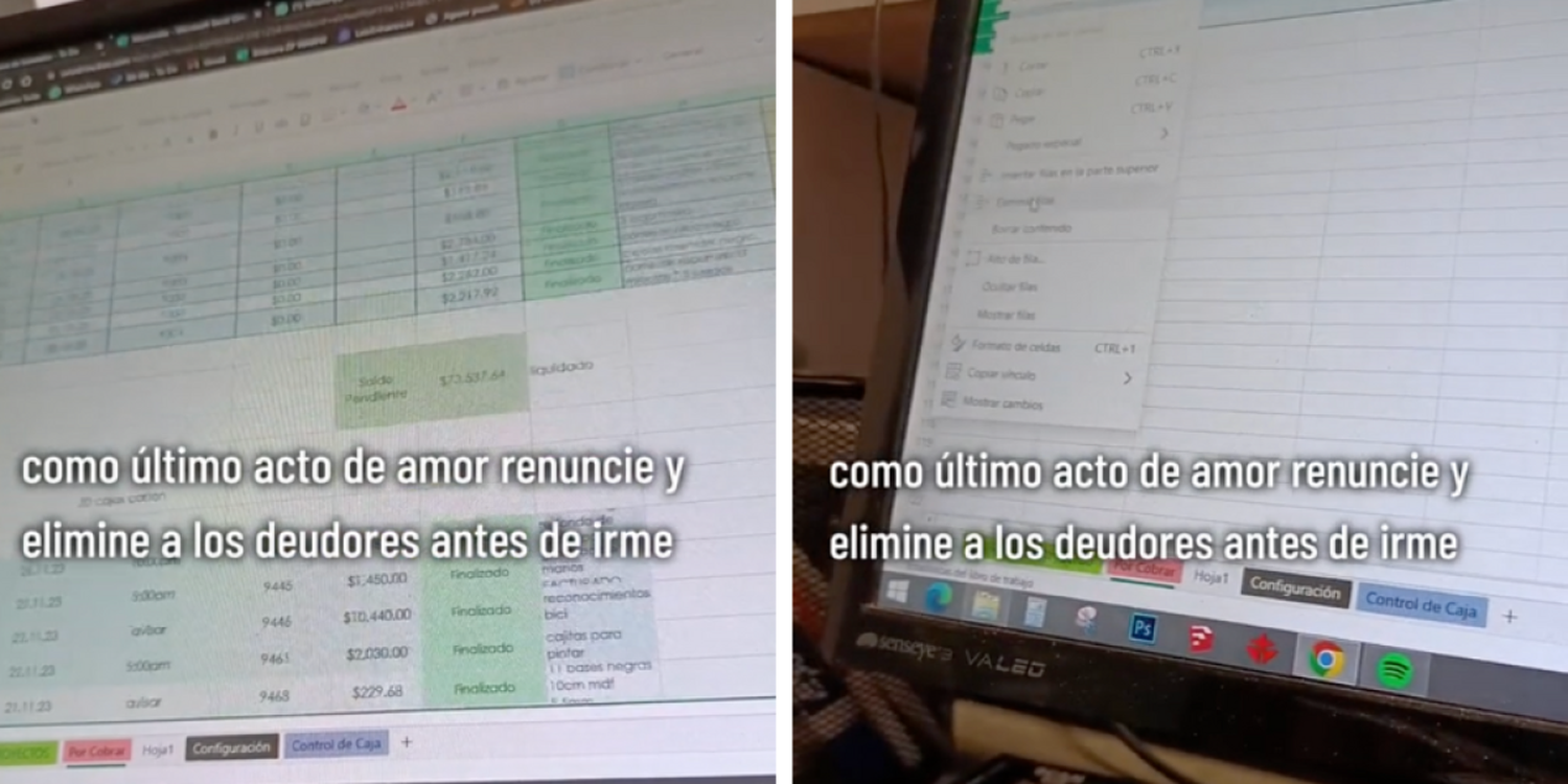 La joven eliminó la información de una hoja de cálculo titulada 'Por cobrar' de la empresa.Fuente: TikTok