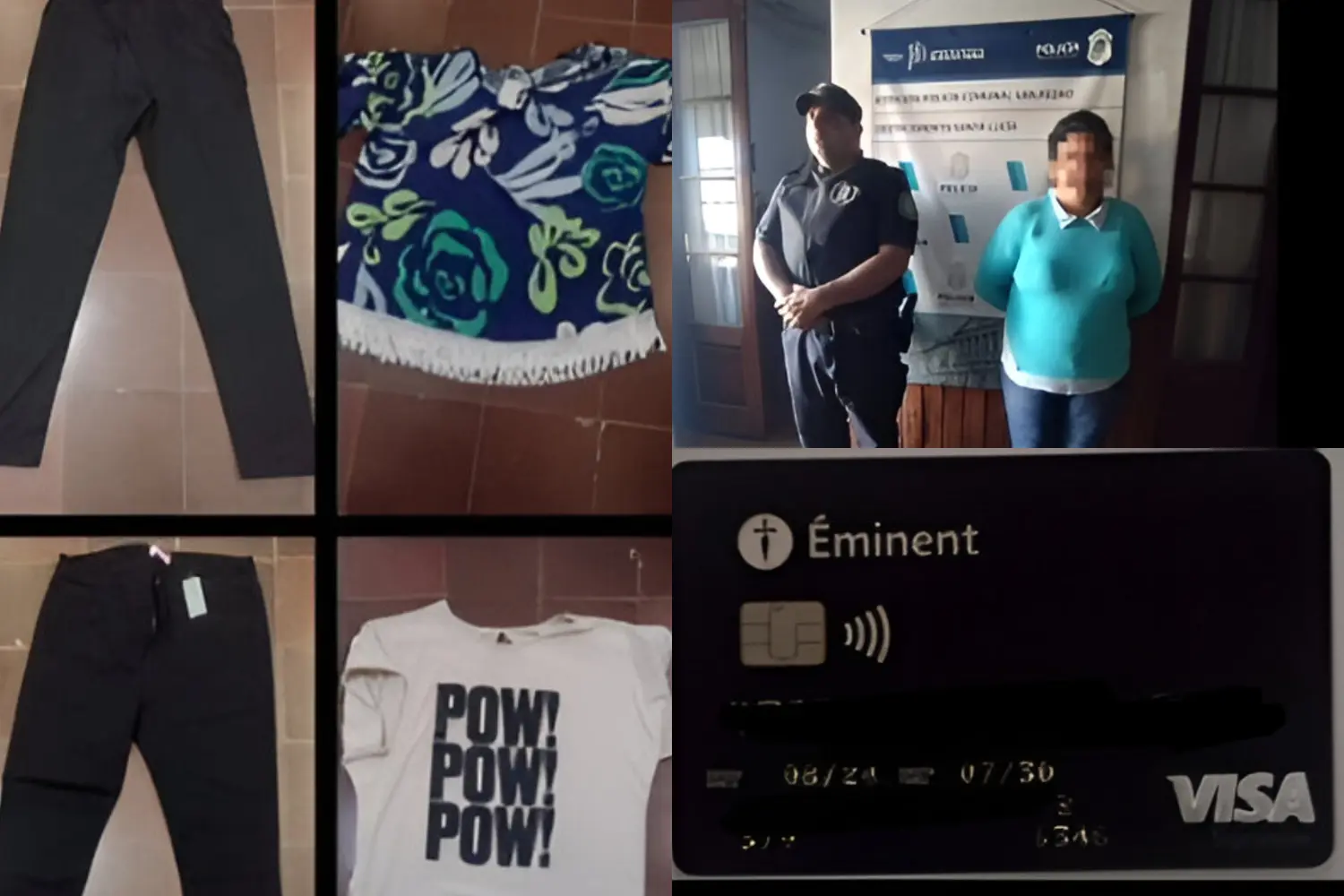La policía secuestró ropa comprada con la tarjeta robada.