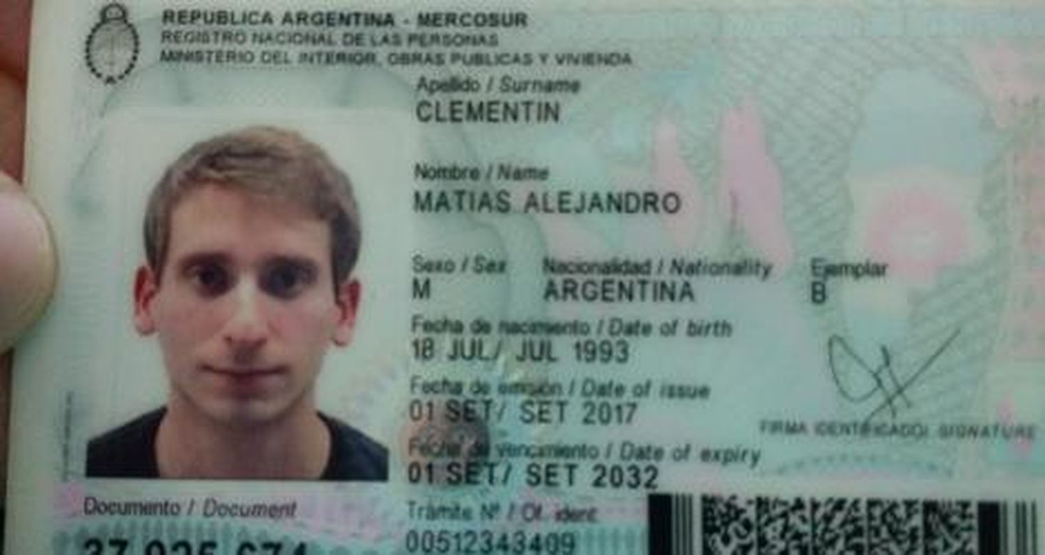 Encontraron el DNI de Matías Clementín