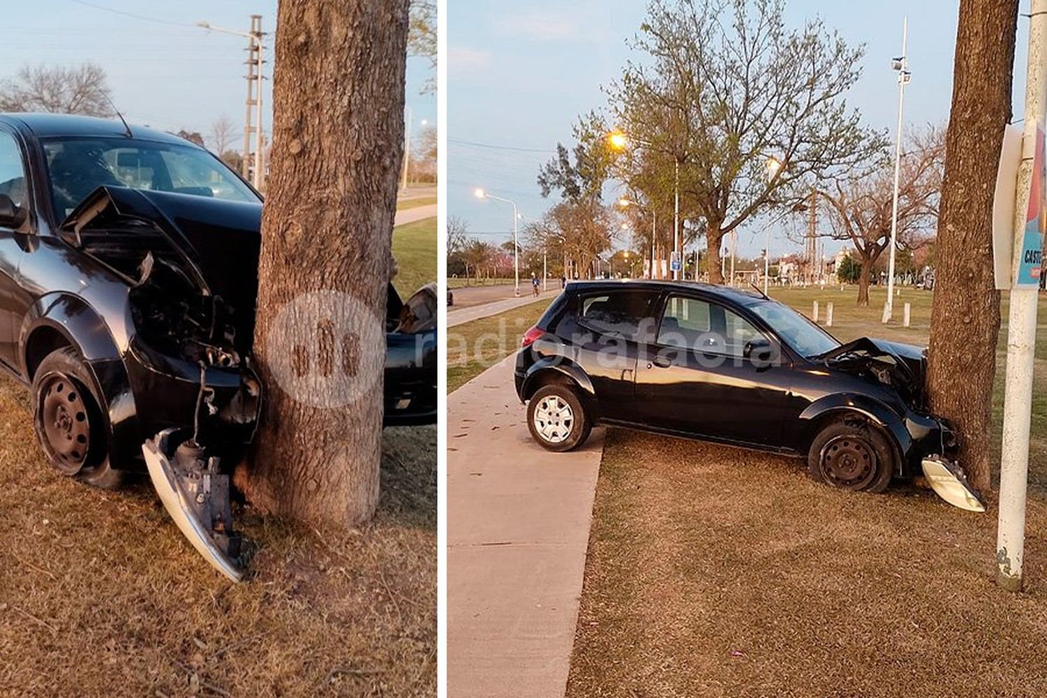 Impactante accidente: un auto terminó incrustado contra un árbol en Estanislao del Campo