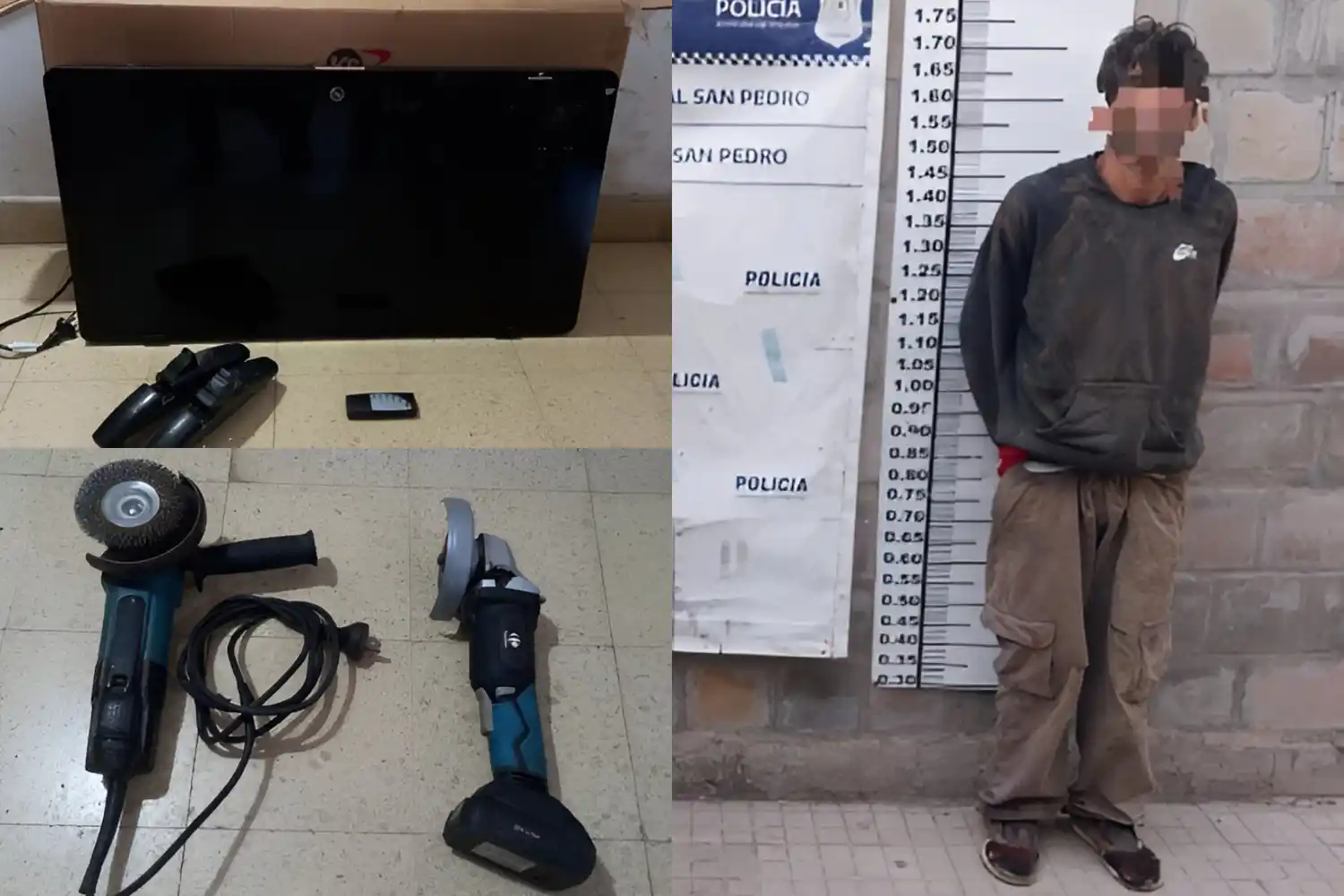 El detenido y los elementos secuestrados en el allanamiento.