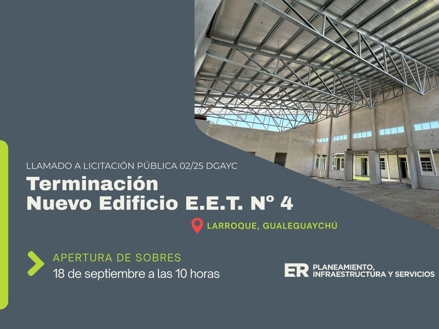 Avanza la licitación para culminar la Escuela Técnica Nº 4 de Larroque