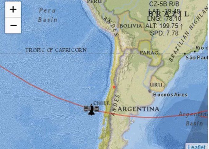 Un cohete Chino se encuentra fuera de control, puede estrellarse en Argentina