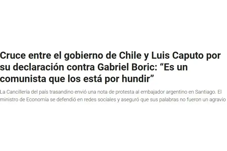 Los medios de comunicación de Argentina y Chile se hicieron eco de los dichos de Caputo