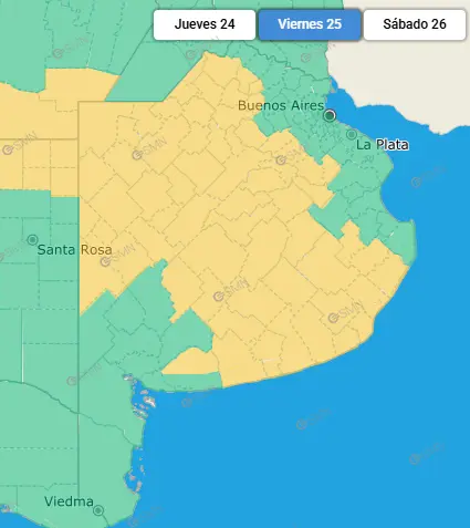 El mapa del alerta por tormentas para este jueves.
