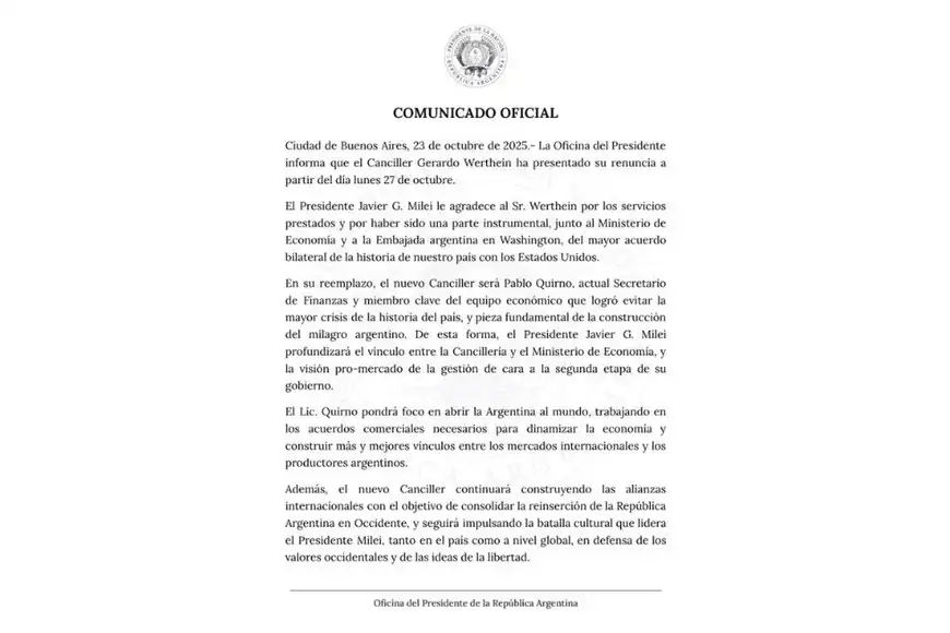 Pablo Quirno reemplaza a Werthein
