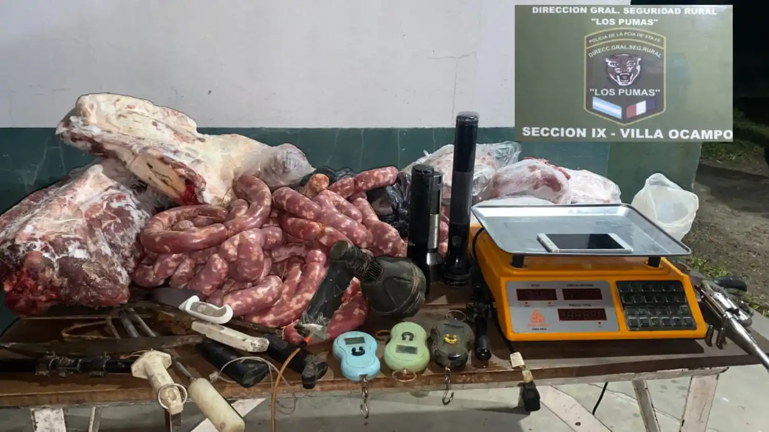 Abigeato: Los Pumas hallaron 70 kilos de carne, armas de fuego y balanzas