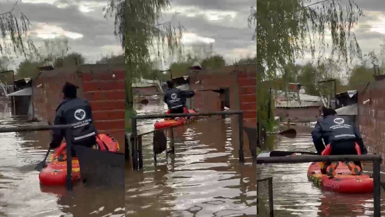 Voluntarios de la organización trabajaron en el lugar junto a las familias que debieron abandonar sus hogares por el avance del agua.