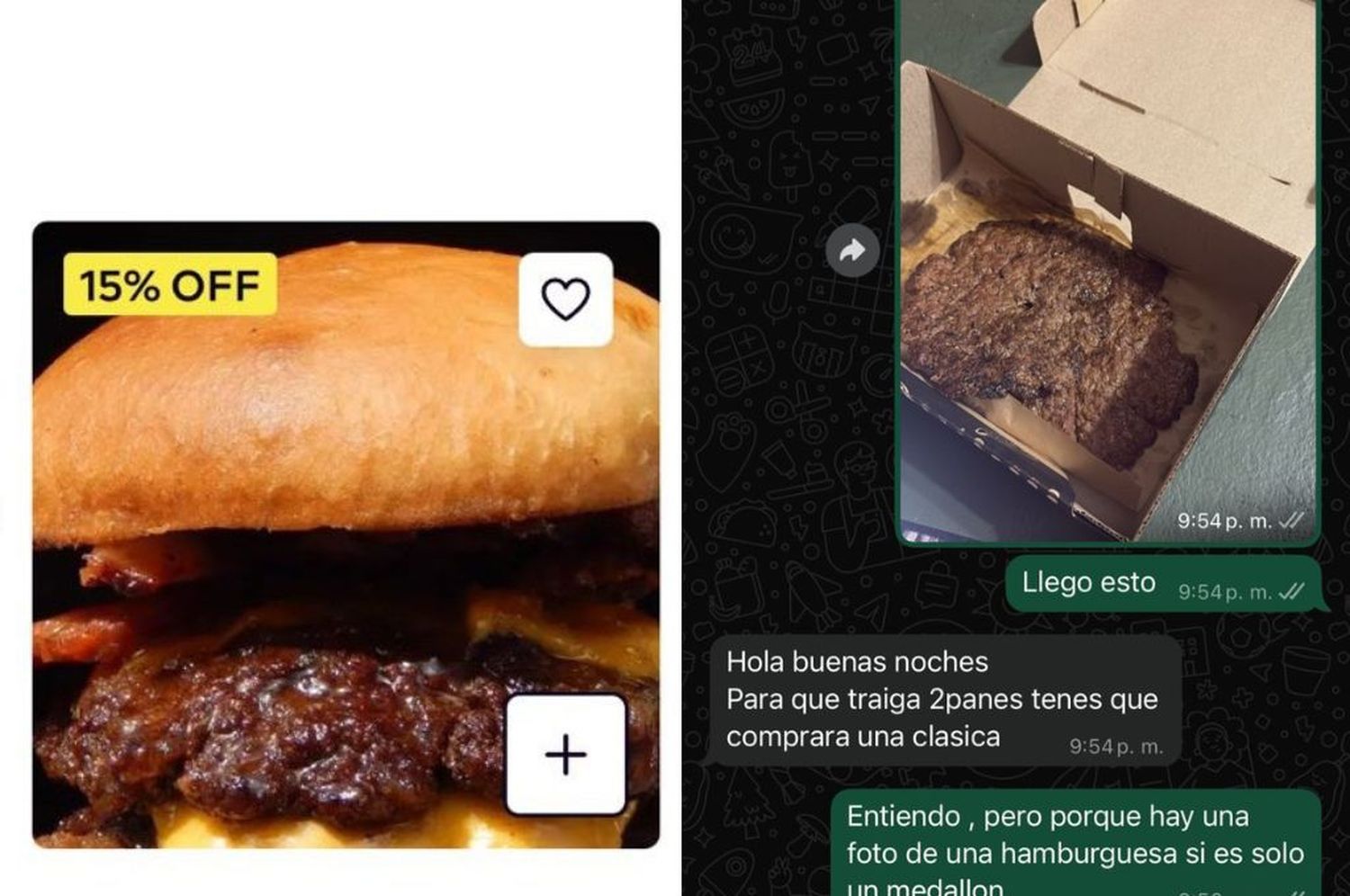 Pidió dos hamburguesas por delivery. (Foto: X/361colo)