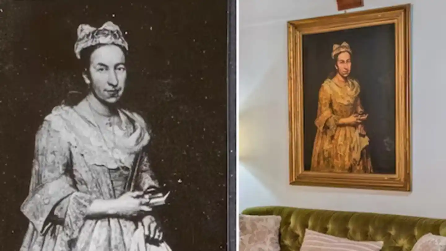 Se sospecha que la pintura que se observa en la imagen publicada por una inmobiliaria que puso a la venta una casa en la costa atlántica es “Retrato de una dama”, del pintor italiano Giuseppe Ghislandi (Foto: Cortesía/Algemeen Dagblad).