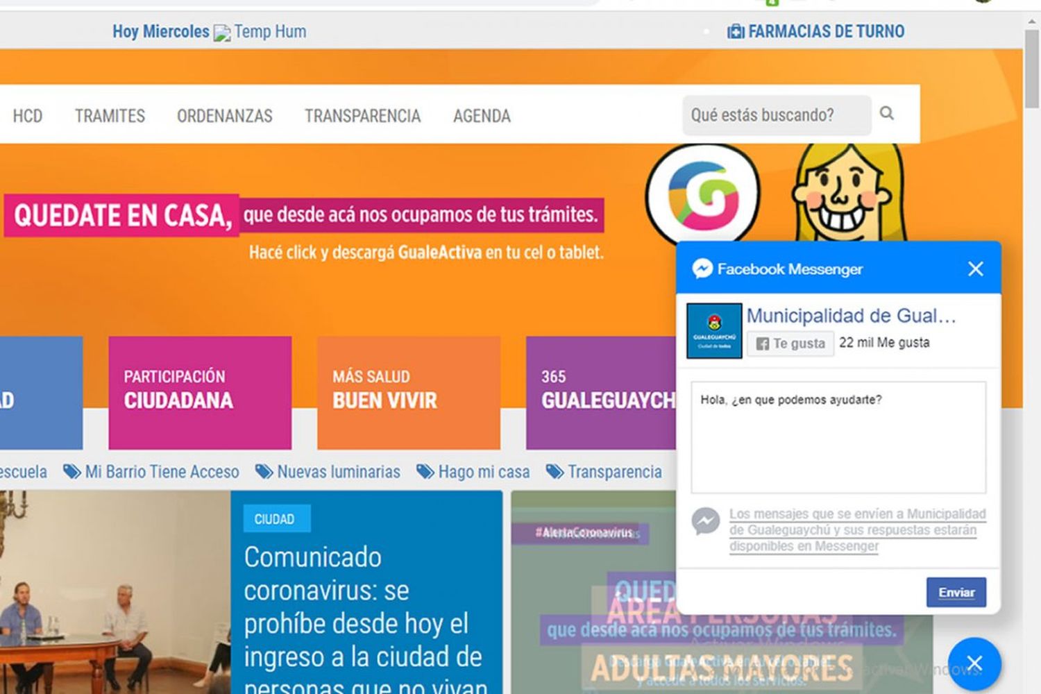 La web municipal ahora cuenta con un chat para consultas on line