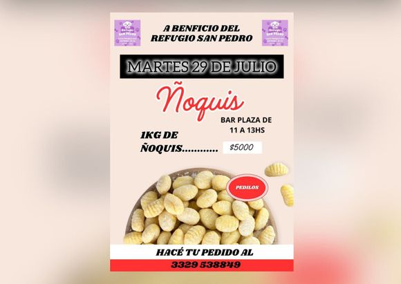 Ñoquis a beneficio del Refugio San Pedro