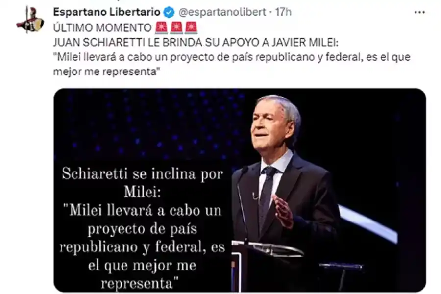 Falso: Schiaretti no apoya a Milei