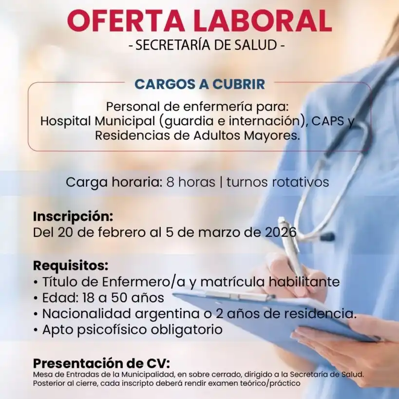 Oferta. Laboral en el área salud