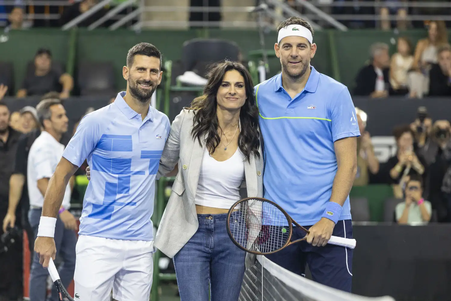Del Potro junto a Djokovic y Gabriela Sabatini, una de las invitadas especiales a la celebración.