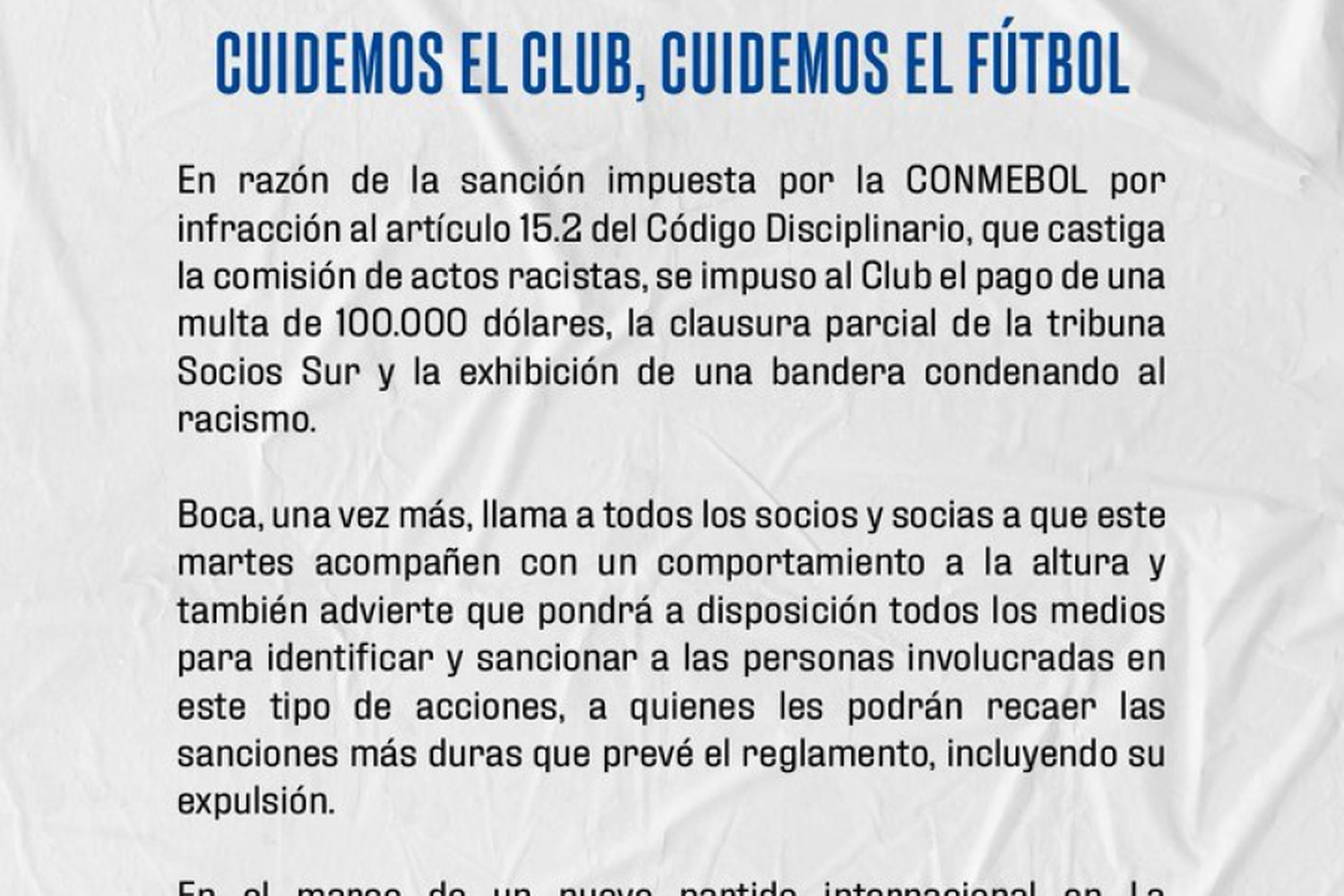 Boca sancionado por Conmebol por actos racistas en el juego ante Palmeira en 2023