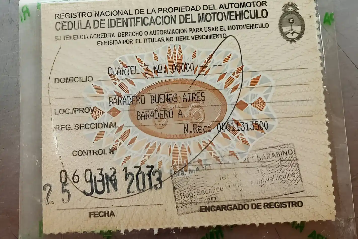 Encontraron cédula de moto radicada en Baradero