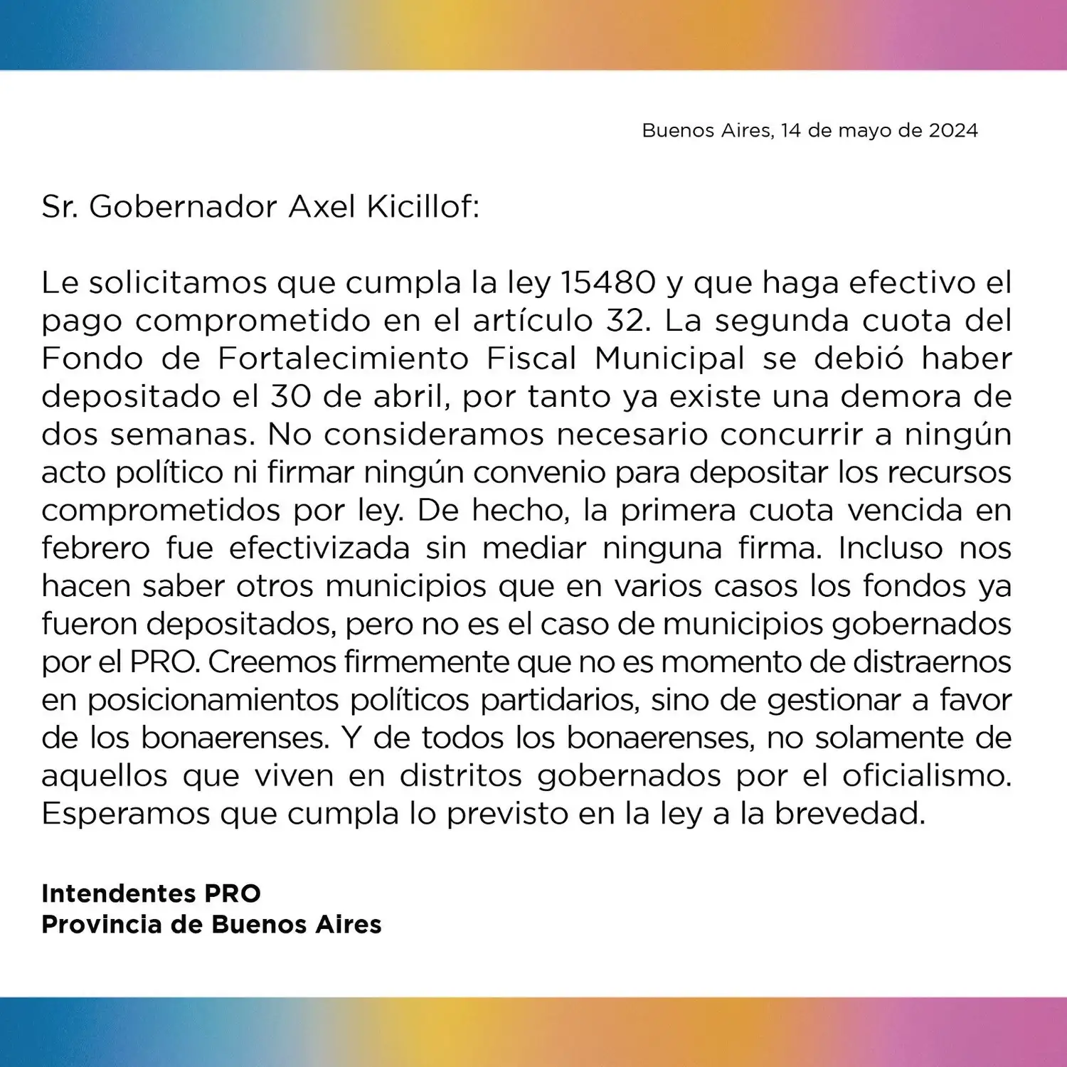 Comunicado de intendentes del PRO.