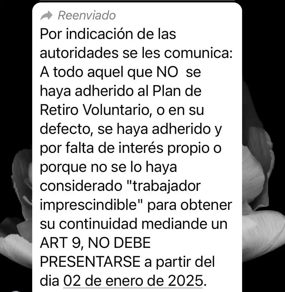 El mensaje enviado por la secretaría que conduce Alberto Baños. FOTO: InfoGremiales.