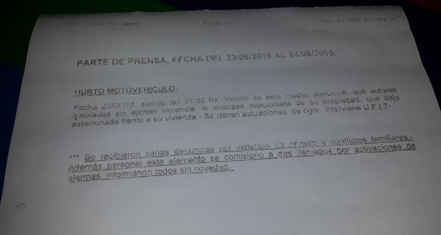 Policiales: Faltan denuncias o no hay robos