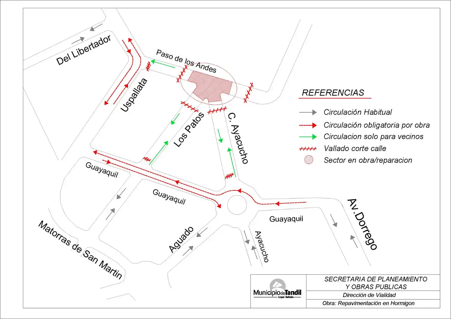 plano corte Paso de los Andes