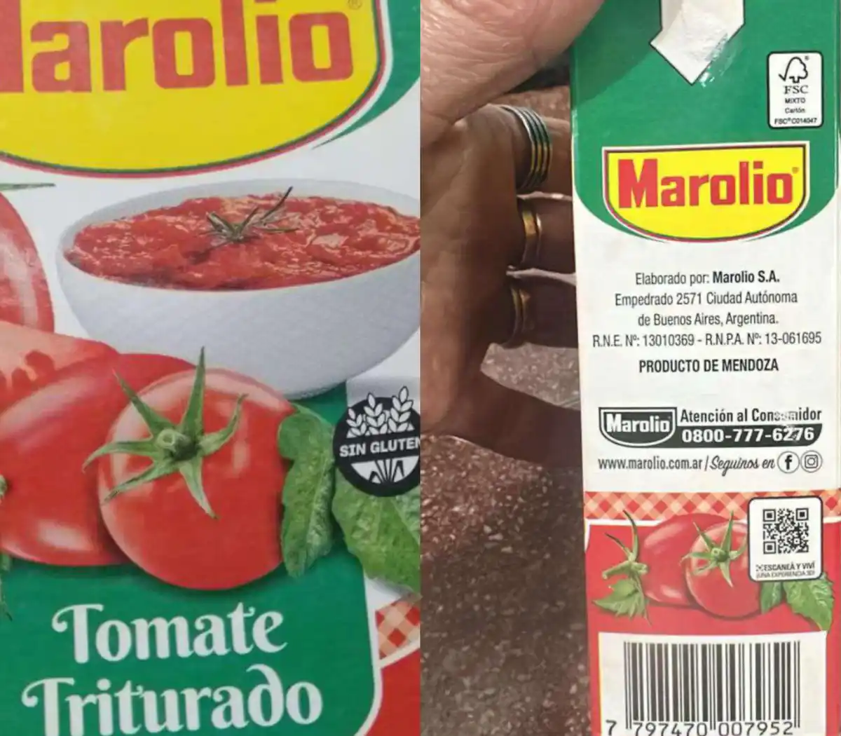 Según ANMAT, no hay riesgo sanitario con el tomate triturado de la marca Marolio.