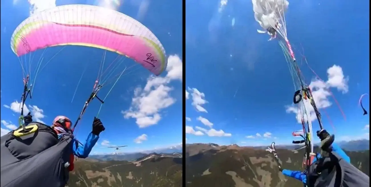 ¡Impactante video! Una parapentista sobrevivió tras chocar en pleno vuelo contra una avioneta en Austria