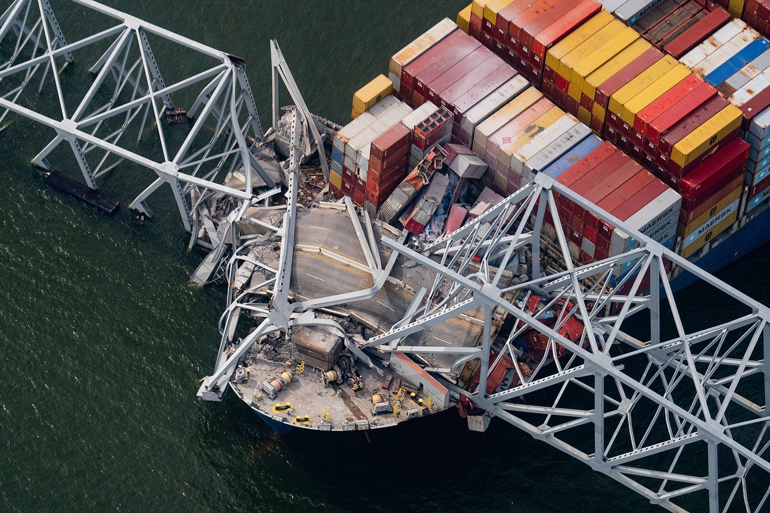 The Dali container vessel after striking the Francis Scott Key Bridge that collapsed into the Patapsco River in Baltimore, Maryland,