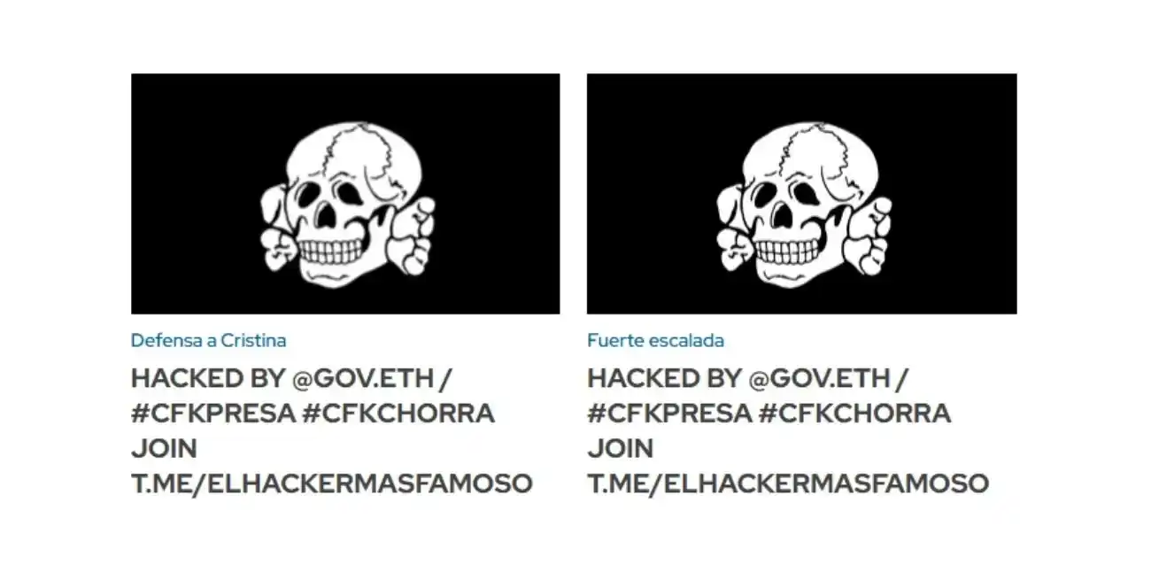 Capturas del hackeo de GOV.ETH en Ámbito.