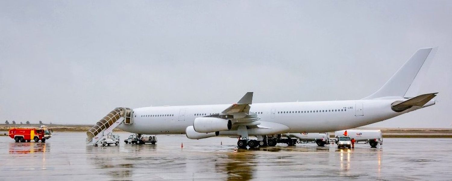 An Airbus A340-300, delayed in Paris for suspected human trafficking