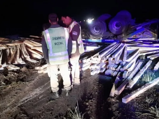 Volcó un camión con madera y debieron cortar el tránsito en Ruta 12