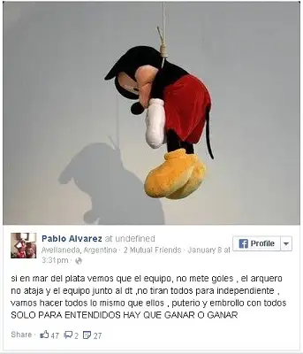 Bebote Álvarez amenazó por Facebook al plantel de Independiente