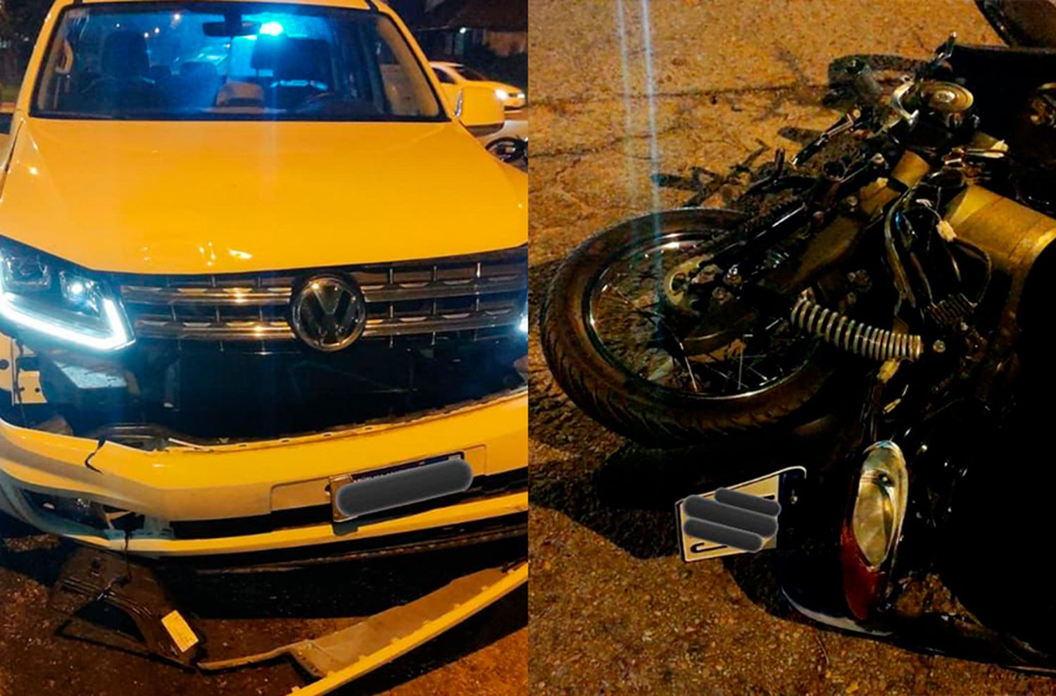 Trasladan con golpes a dos personas que iban en una moto y chocaron con una Amarok