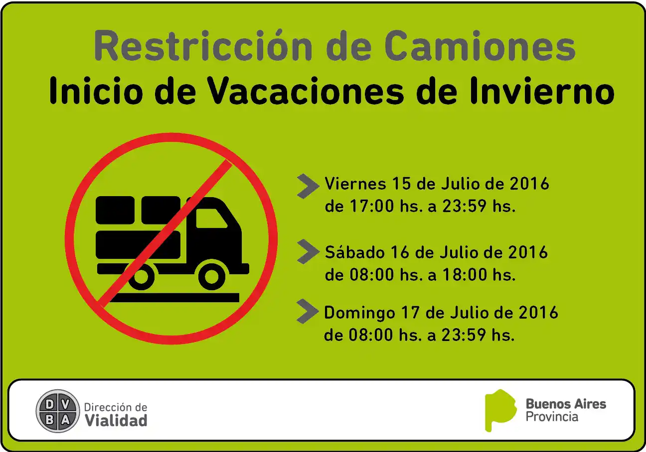 Restricción de camiones por inicio de vacaciones de invierno en rutas bonaerenses