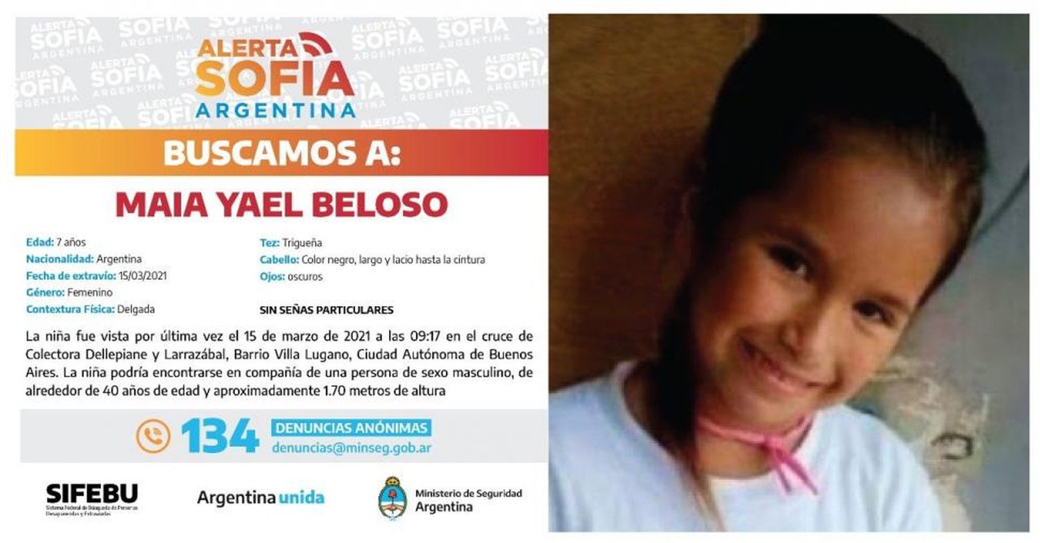 Alerta Sofía por Maia, la nena que desapareció en la zona de Parque Avellaneda