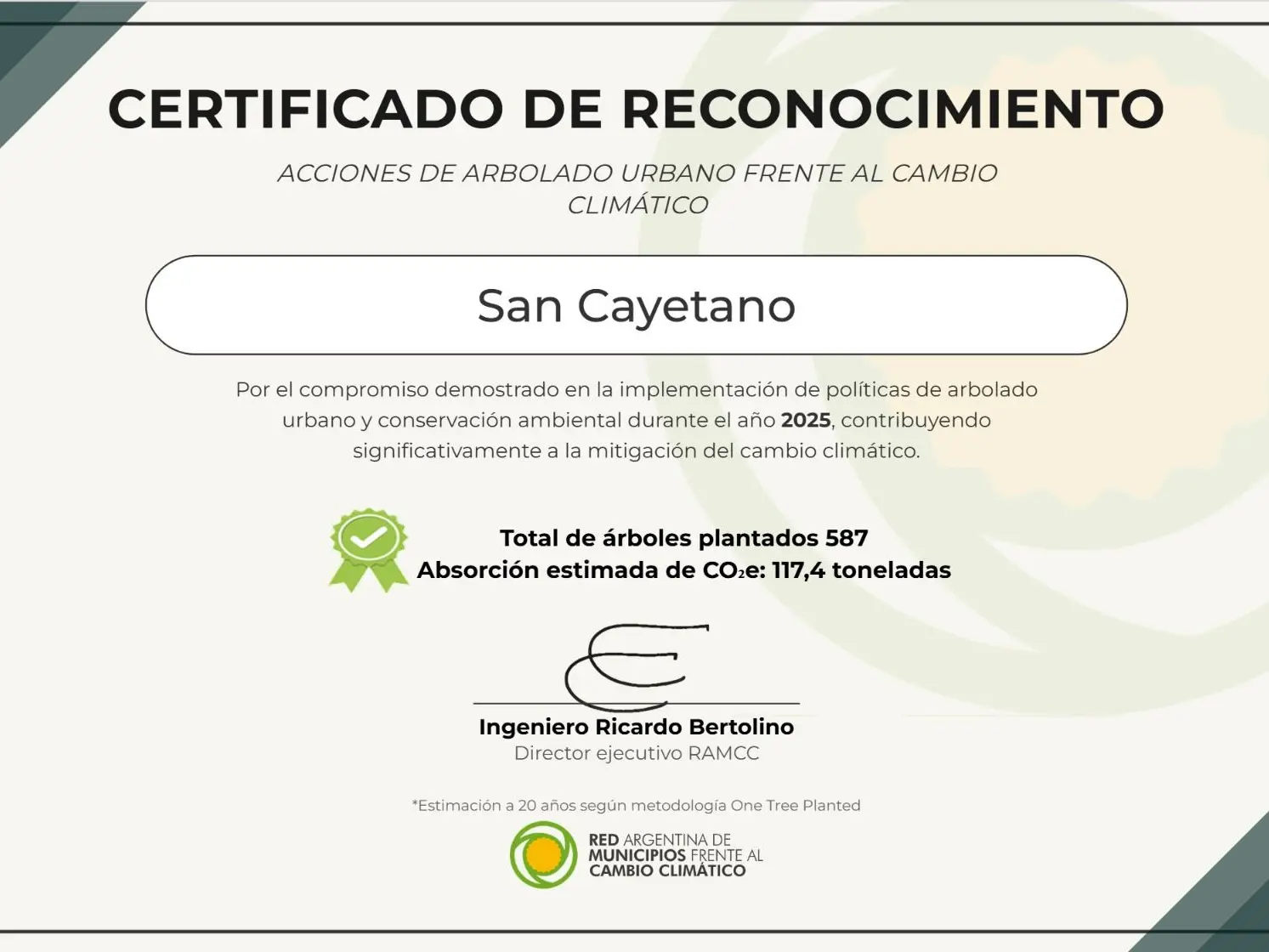 Reconocimiento. Por el cuidado del medio ambiente