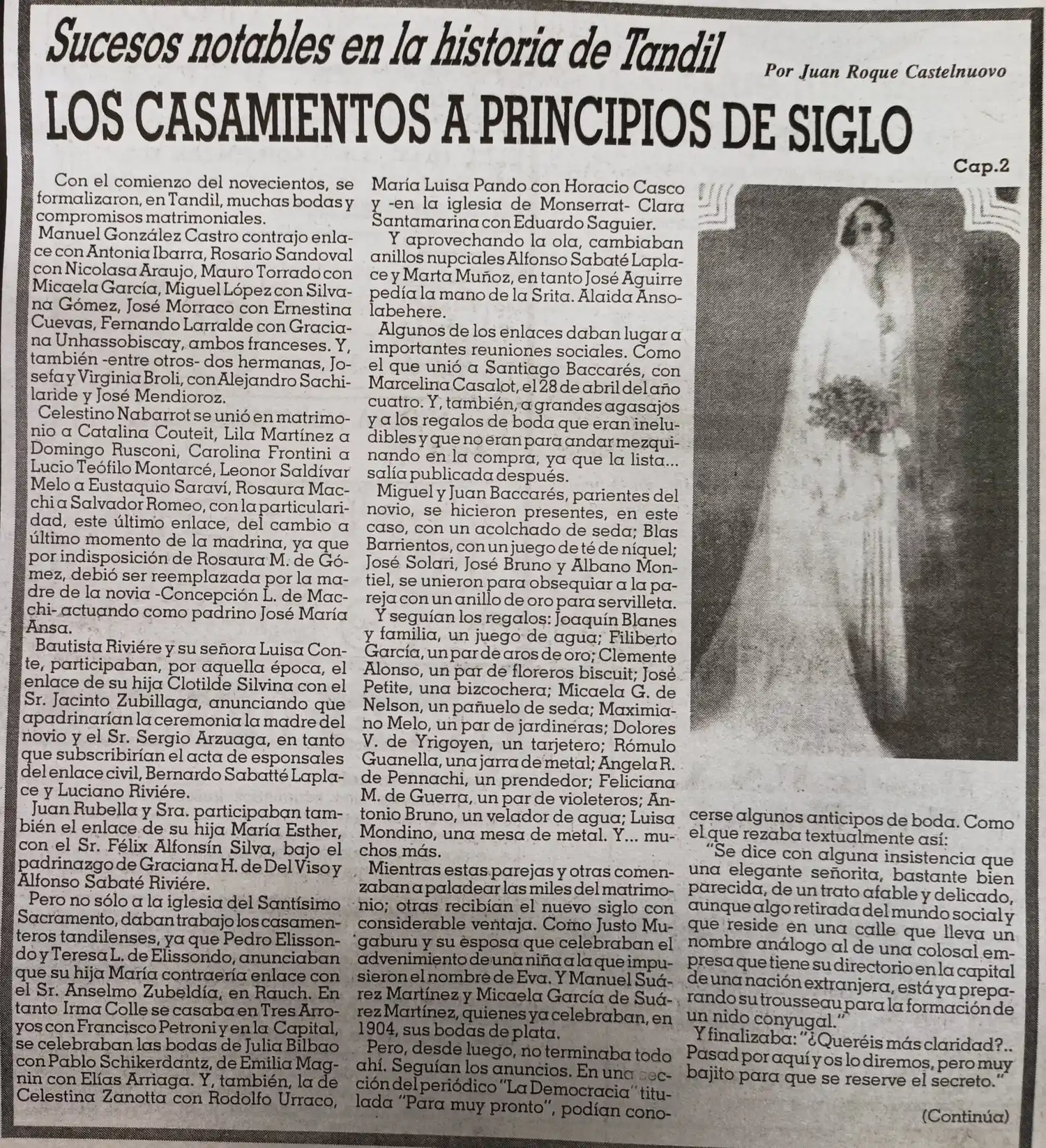 Los casamientos a principios de siglo XX    Cap. 2.