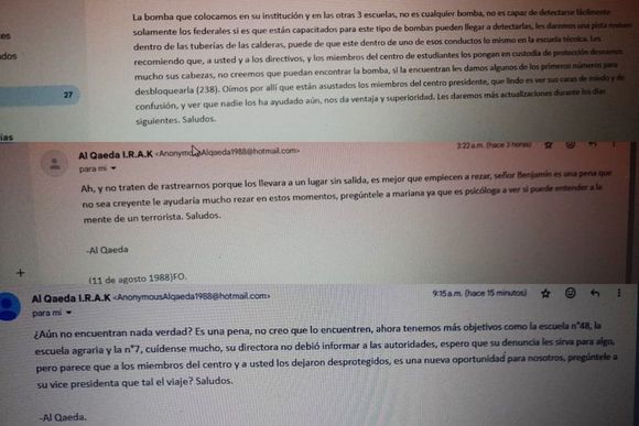 Amenaza de bomba en escuelas: hay más mails de advertencia al Centro de Estudiantes del Normal