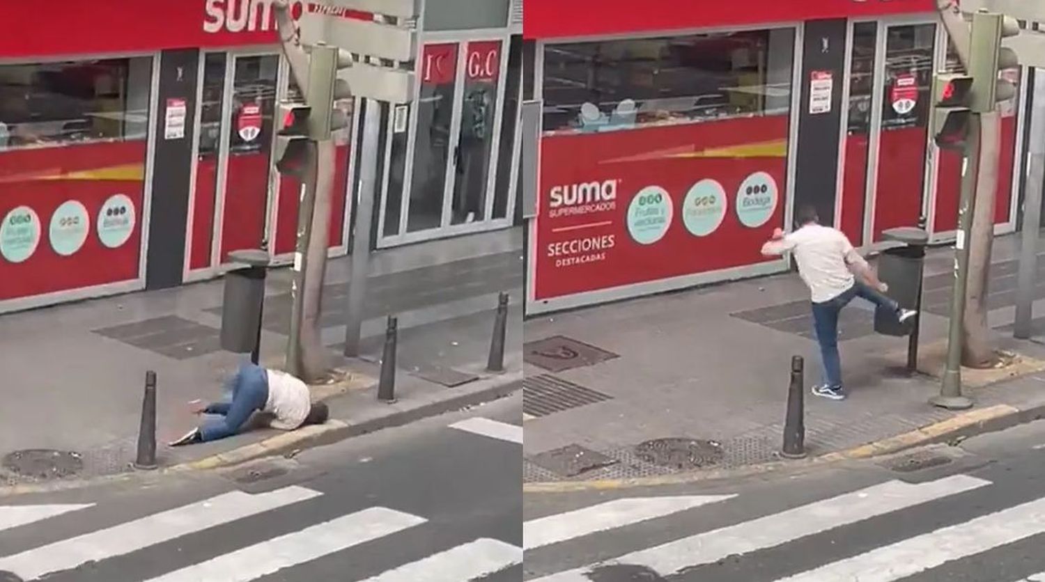 Un hombre se peleó contra un tacho de basura y perdió