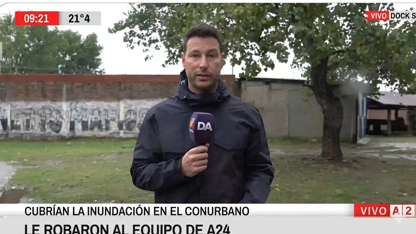 Inseguridad en Dock Sud: asaltaron a un equipo de televisión mientras cubría el temporal en vivo