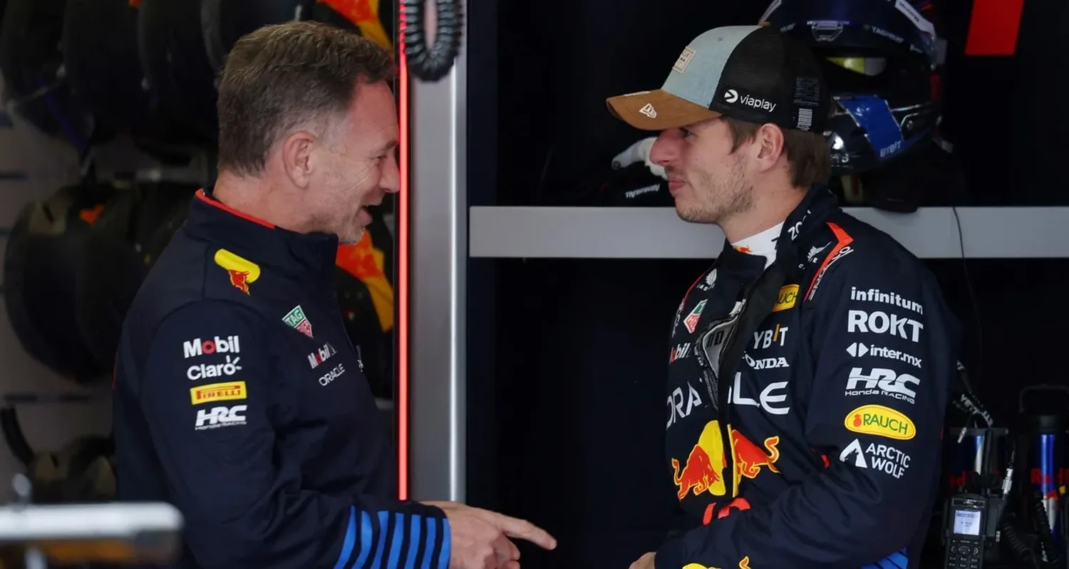 Cristian Horner, jefe de equipo de Red Bull y Max Verstappen, piloto estrella de la categoría y la escudería. Ambos elogiaron a Colapinto.