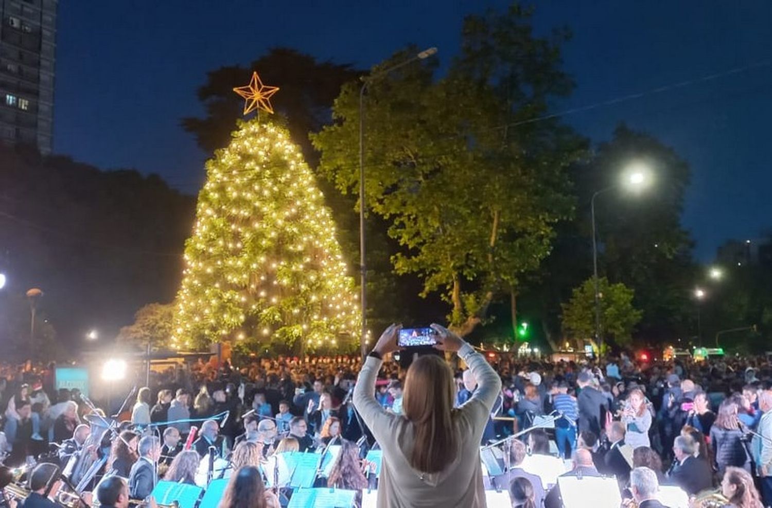 Ante una multitud, se encendió el Árbol Navideño de Plaza San Martín