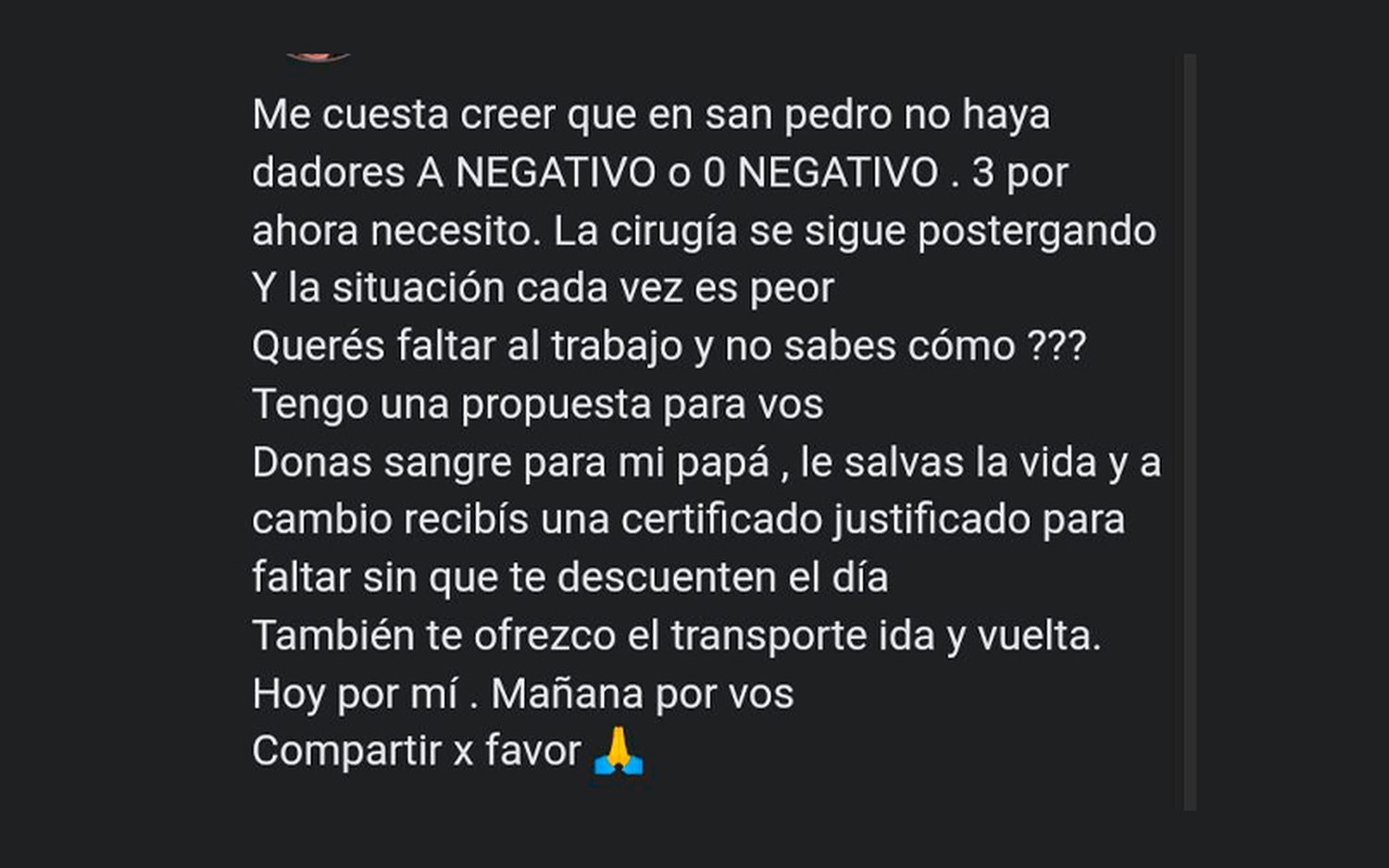 Urgente: familia vuelve a pedir dadores